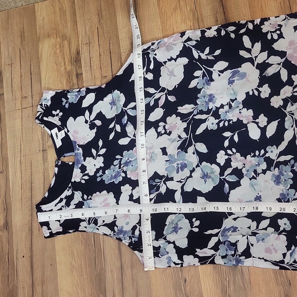 J. JILL Navy Floral  Rayon Sleeveless Hi Low Peplum Hem Maxi Dress - Picture 8 of 12